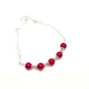8mm Transparent Red Glass bead and Silver bracelet